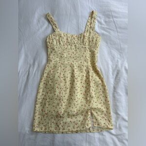 Princess Polly Yellow Floral mini Dress with slit on side